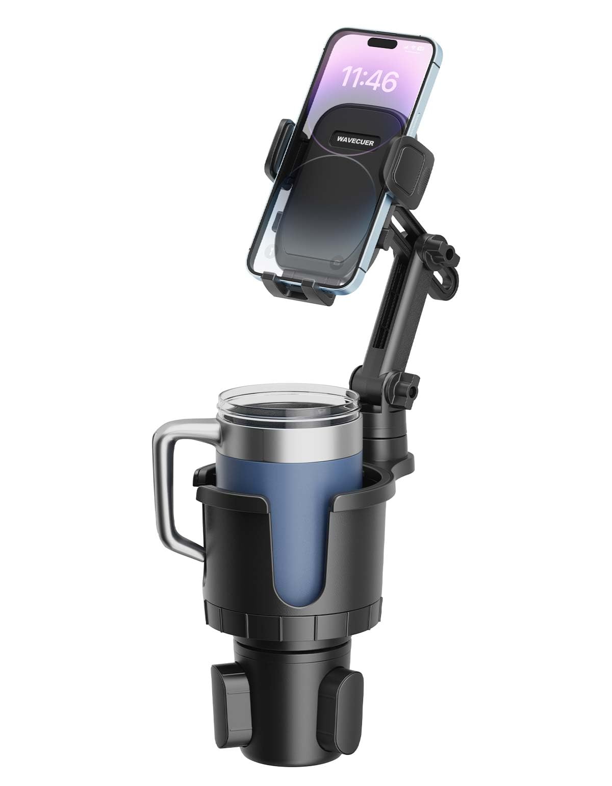 Wavecuer Cup Holder Phone Mount For Car, Phone Cup Holder For Car Iphone With Expandable Base, Compatible With Iphone Samsung Al