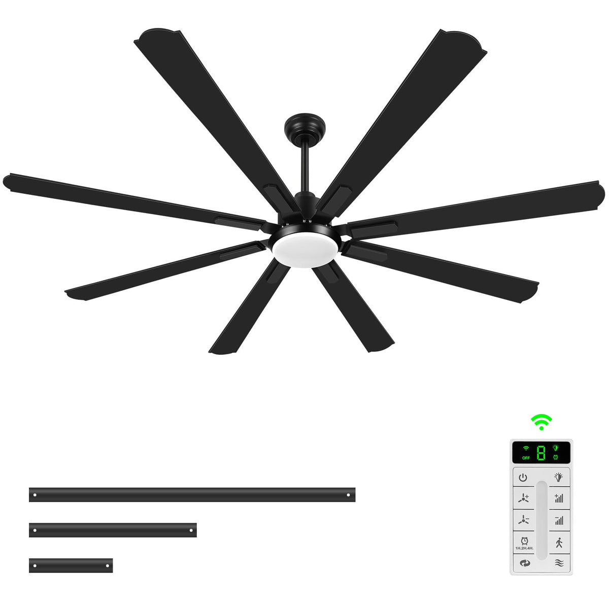 Kownpy 72 Inch Ceiling Fan With Lights And Remote, Modern Black Fan With 8 Wooden Blades, Quiet Dc Motor, 3 Cct Dimmable, 6 Spee