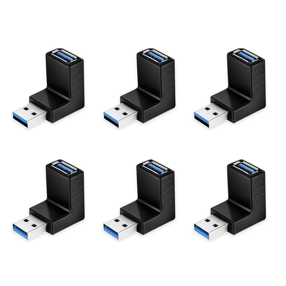 Eluteng 90 Degree Usb Adapter 6 Pack Right Angle Extension Adapter Usb 3.0 Adapter Male To Female Super Speed Up Down/Left Right