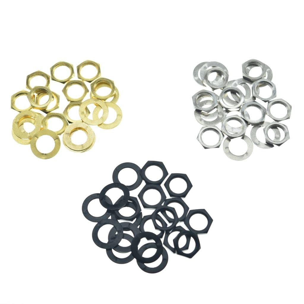 Kaish 10Pcs Brass American Thread 3/8'' Guitar Pots Nuts Potentiometer Hex Nut Guitar Jack Nut And Washers For Cts Pots & Switch