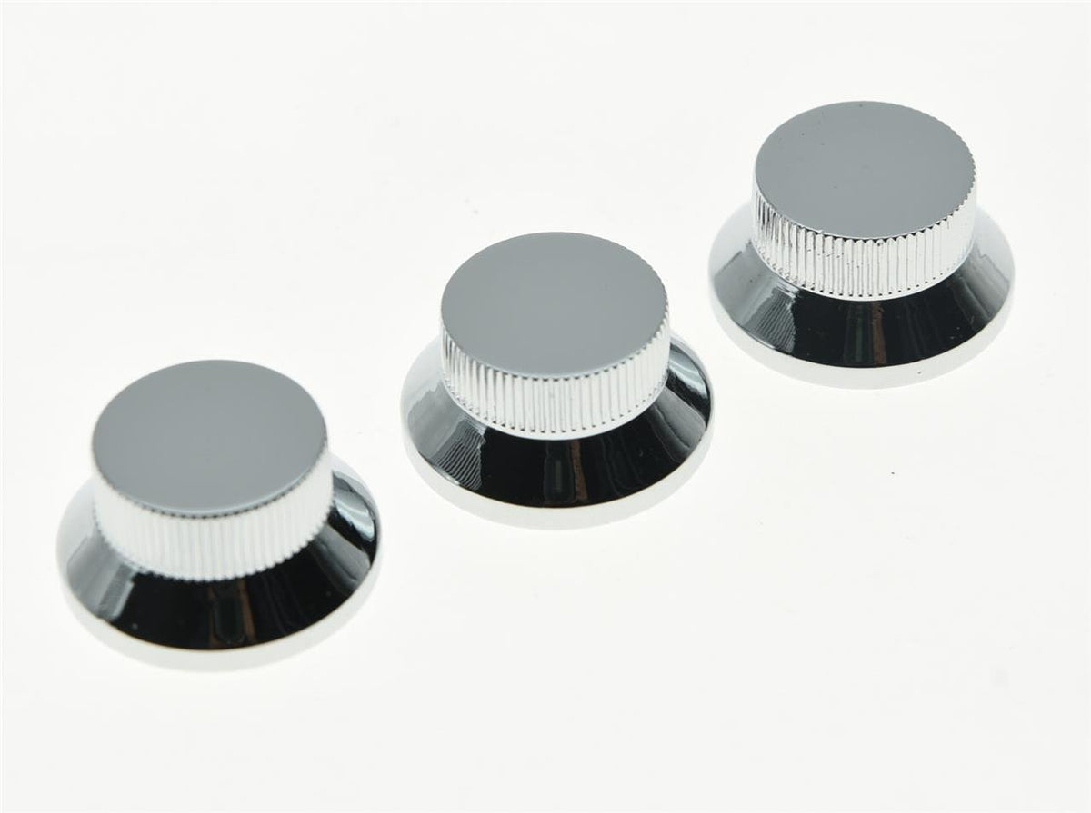 Kaish 3Pcs Chrome Metal Bell Knobs Push On St Strat Guitar Top Hat Knob For 5.8Mm Split Shafts