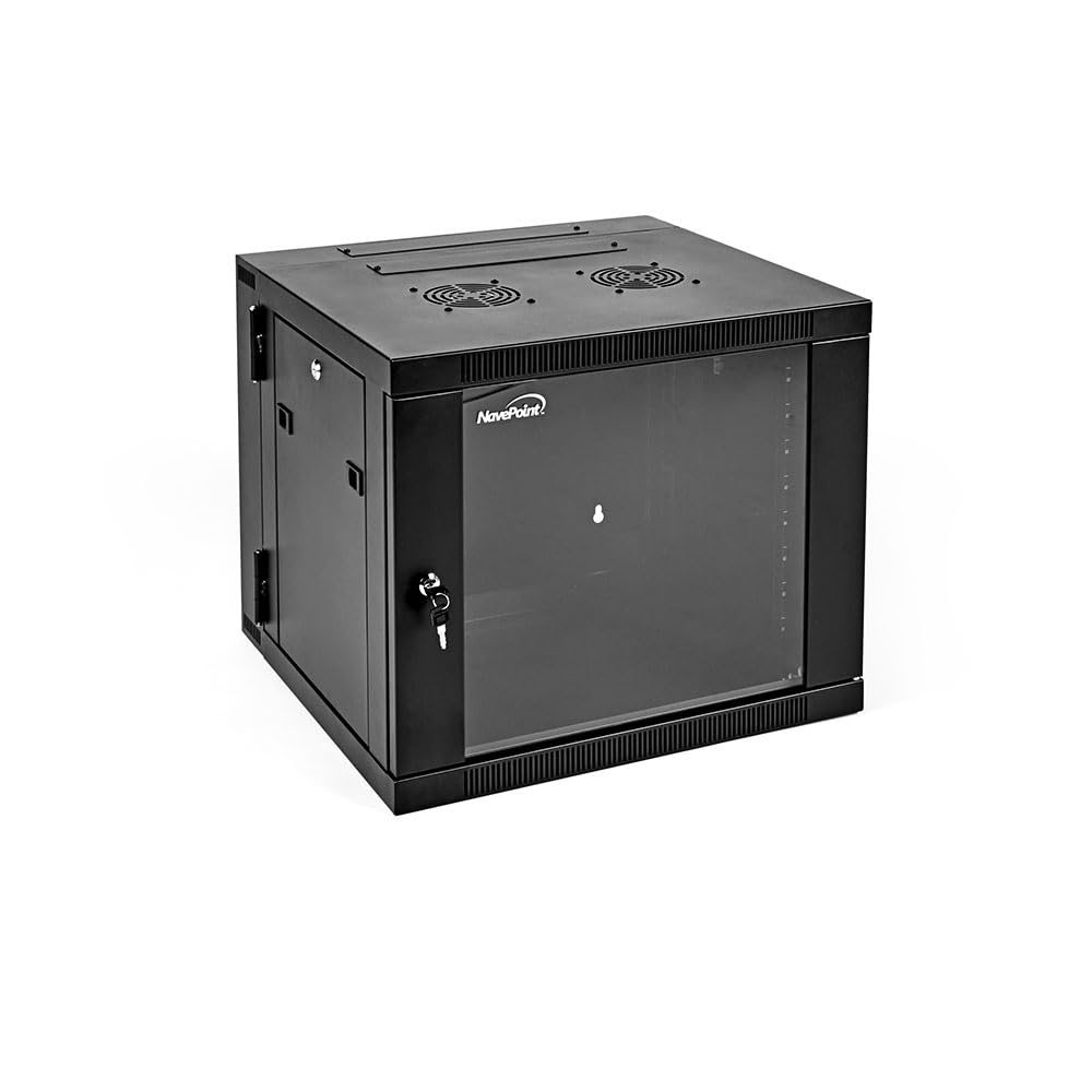 Navepoint 9U Server Cabinet With Hinged Back   17.7    Deep, 9U Server Rack Enclosure With Locking Glass Door, Wall Mount Rack W