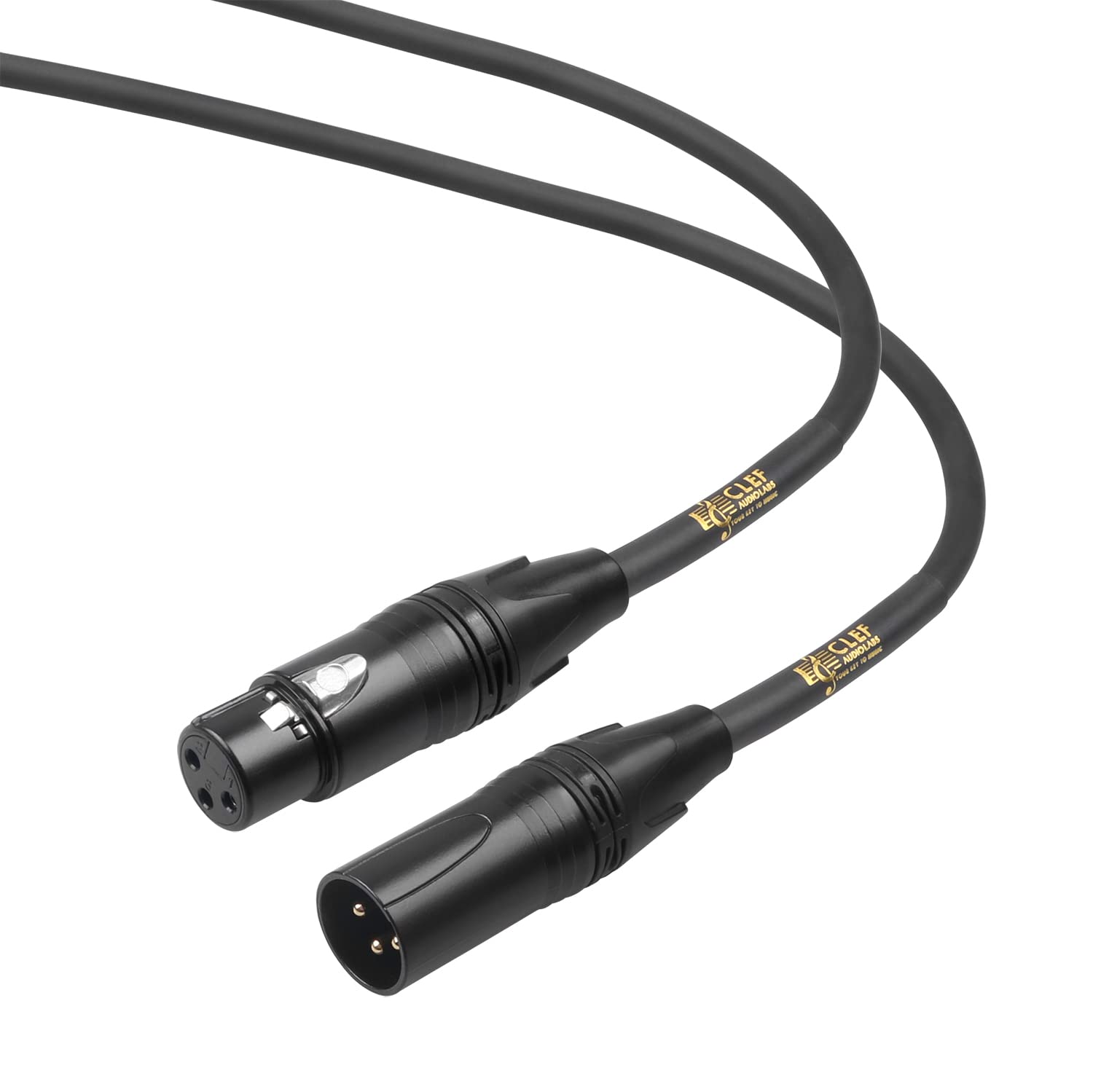 Clef Audio Labs Xlr Male To Xlr Female, 6 Feet, Black, Zinc Alloy Shell, Pvc Jacket, Gold Plated 3 Pin Connectors For Microphone
