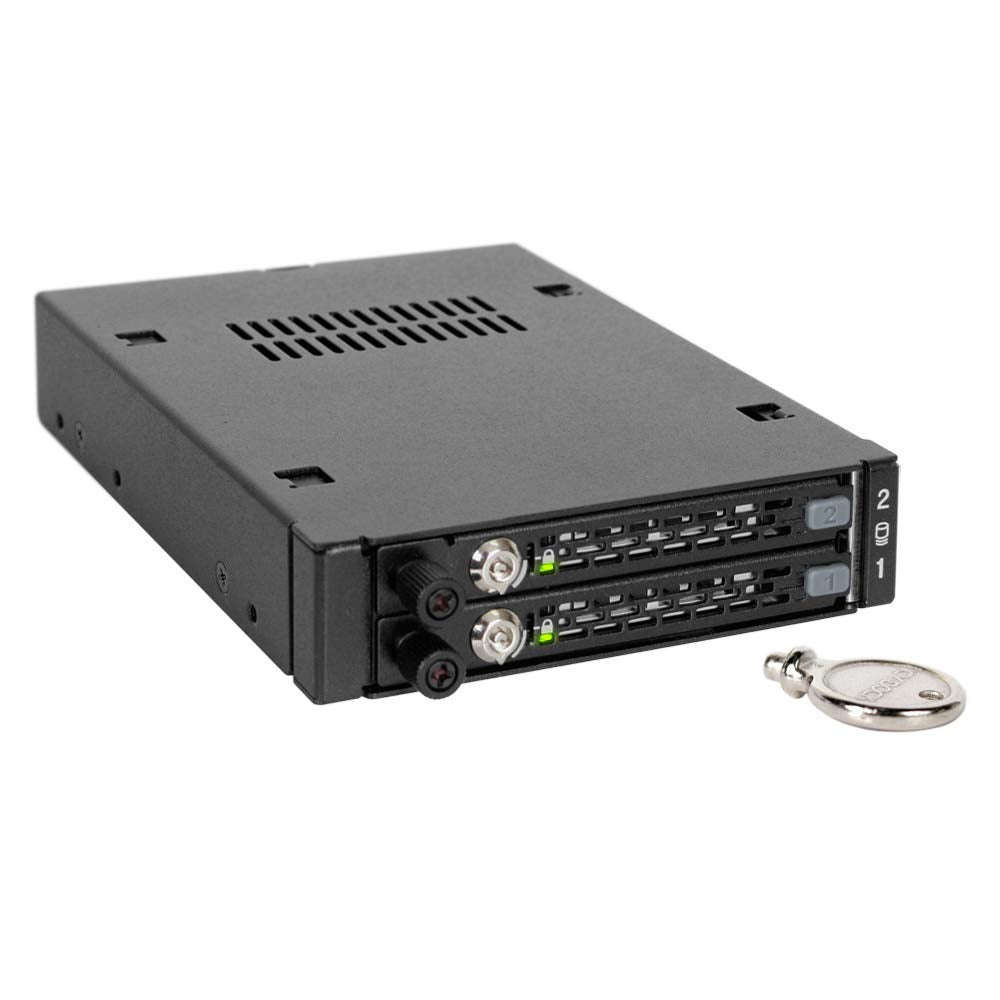 ICY DOCK Rugged Full Metal 2 x 2.5    SATA/SAS HDD & SSD Mobile Rack for External 3.5 Drive Bay with Key Lock & Thumb Screw Desi