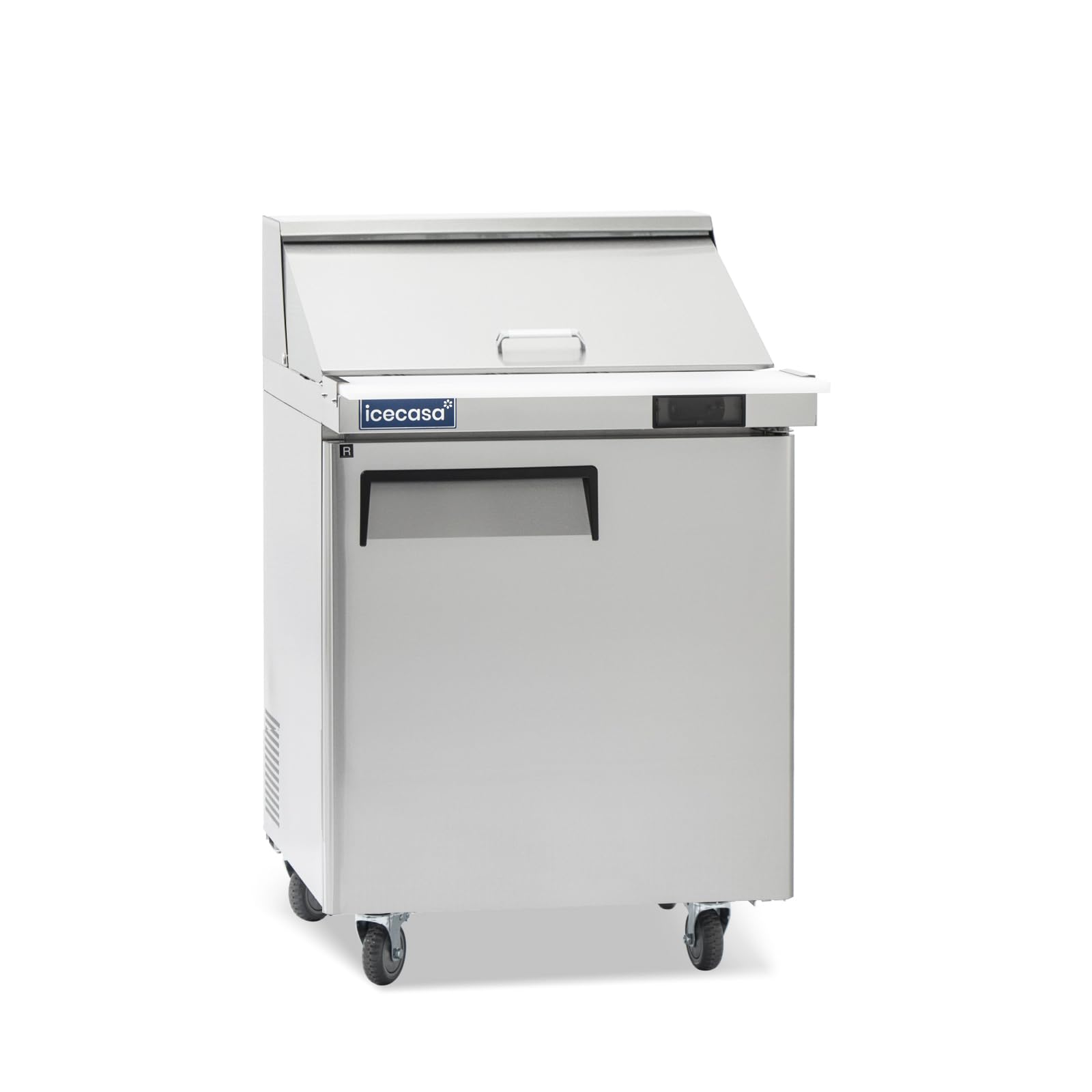 Icecasa 27'' W Commercial Refrigerator Sandwich&Salad Prep Table Mega Top Single Door Stainless Steel Counter Fan Cooling Refrig