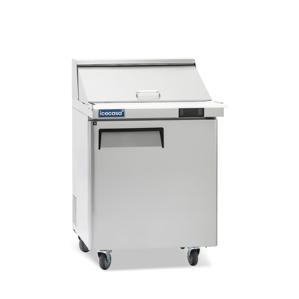 Icecasa 27'' W Commercial Refrigerator Sandwich&Salad Prep Table Mega Top Single Door Stainless Steel Counter Fan Cooling Refrig