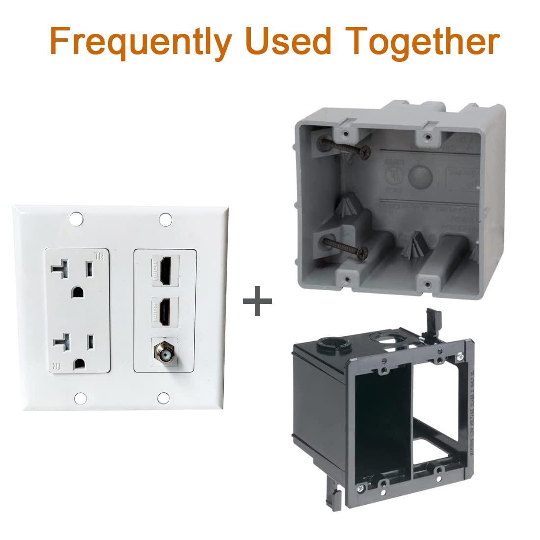 Boplat 20Amp Power Outlet With 2 Hdmi Coax Wall Plate   Electrical Outlet With 2 Port Hdmi Keystone Jack, 1 Coax Cable Tv F Type