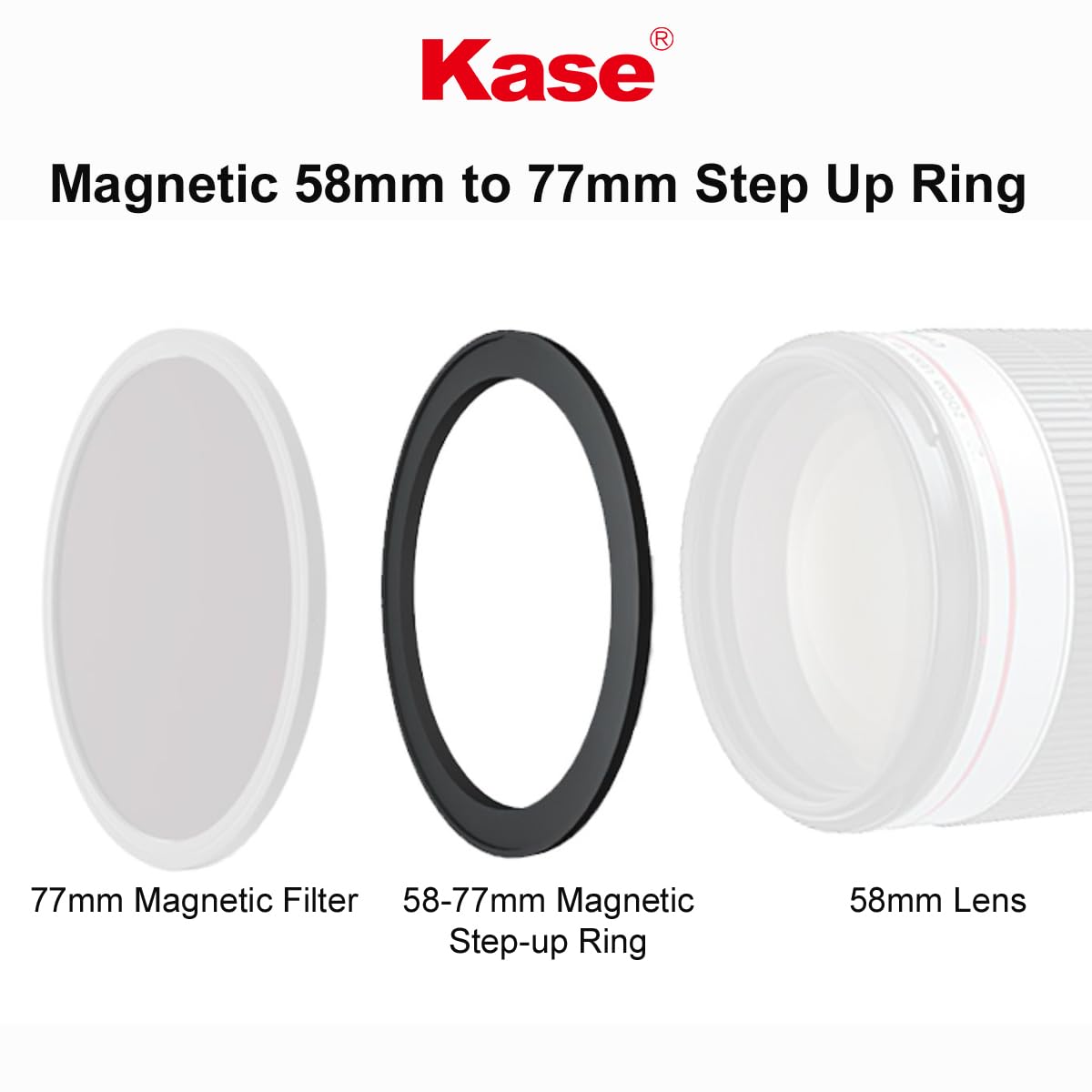Kase Magnetic 58 77Mm 58Mm To 77Mm Filter Step Up Adapter Ring For Wolverine Magnetic Filters 58 77