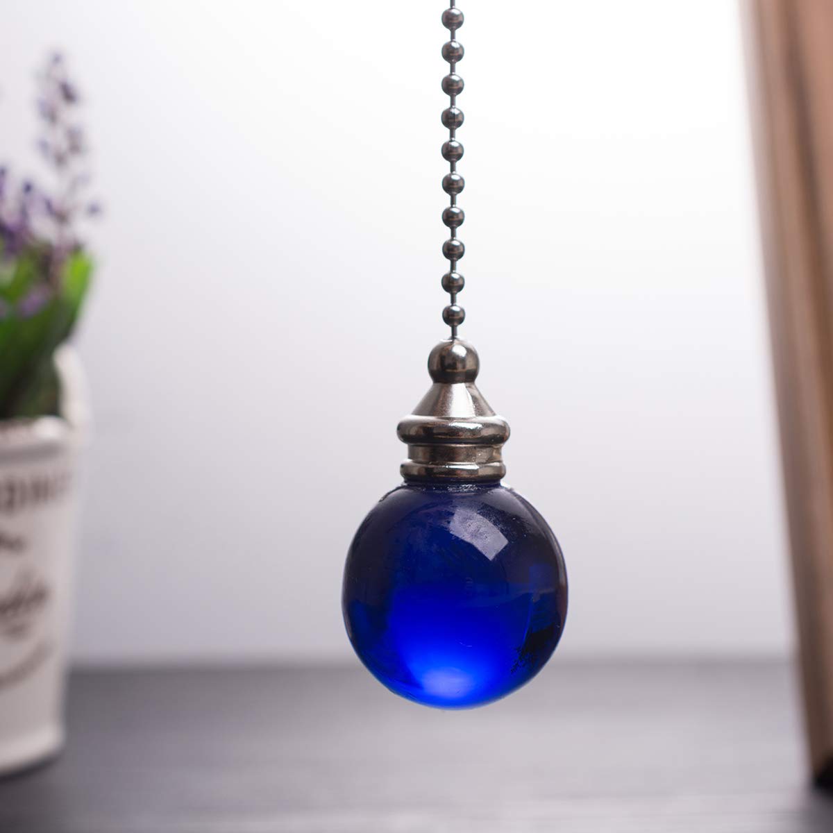 Ceiling Fan Pull Chain, 2Pcs Blue 30Mm Diameter Crystal Ball Fan Pull Chain, 20 Inches Fan Pulls Set With Connector Ceiling Fan