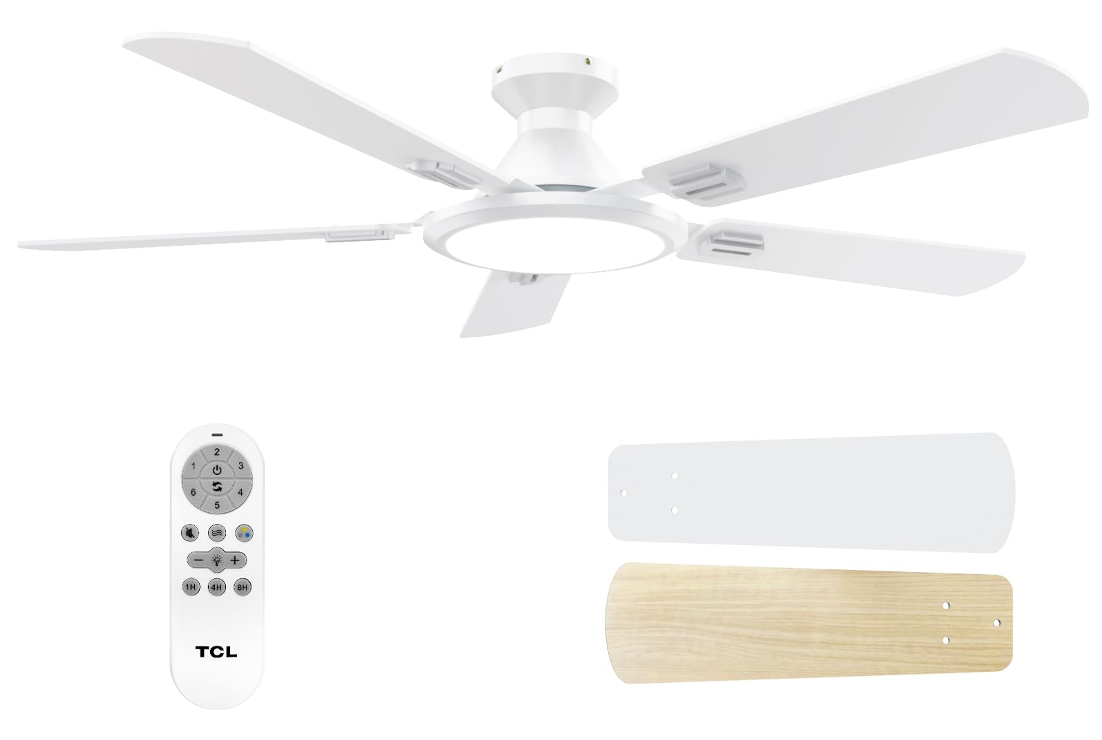 Tcl Ceiling Fans With Lights, 52 Inch Low Profile Ceiling Fan With Light And Remote Control, Flush Mount, Dc Reversible Motor, N