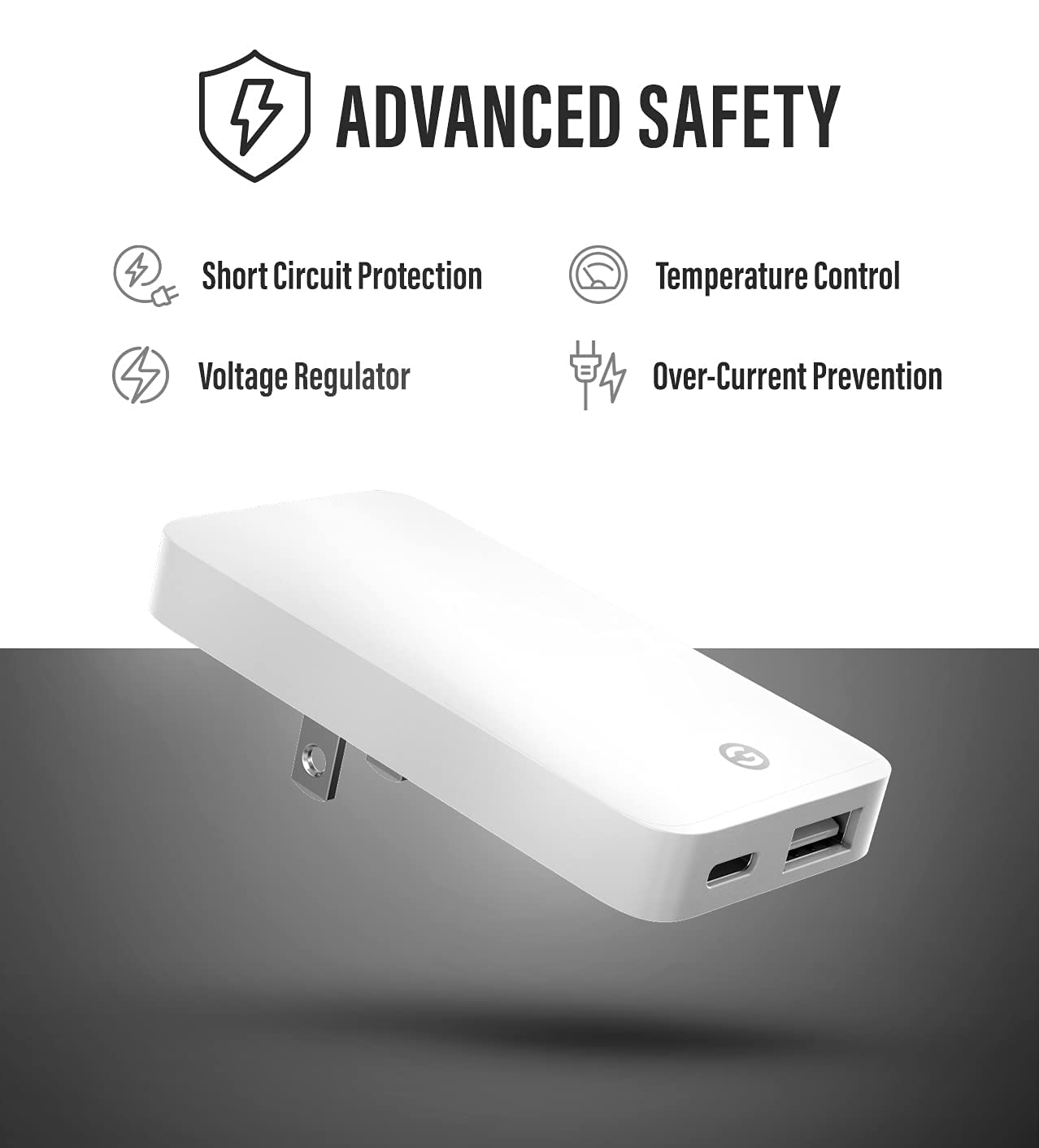 GALVANOX Type C Flat Wall Charger - Ultra Slim 20W Fast Charging Adapter for iPhone 15 Pro/Max, iPhone 11-14 & Samsung Galaxy, White
