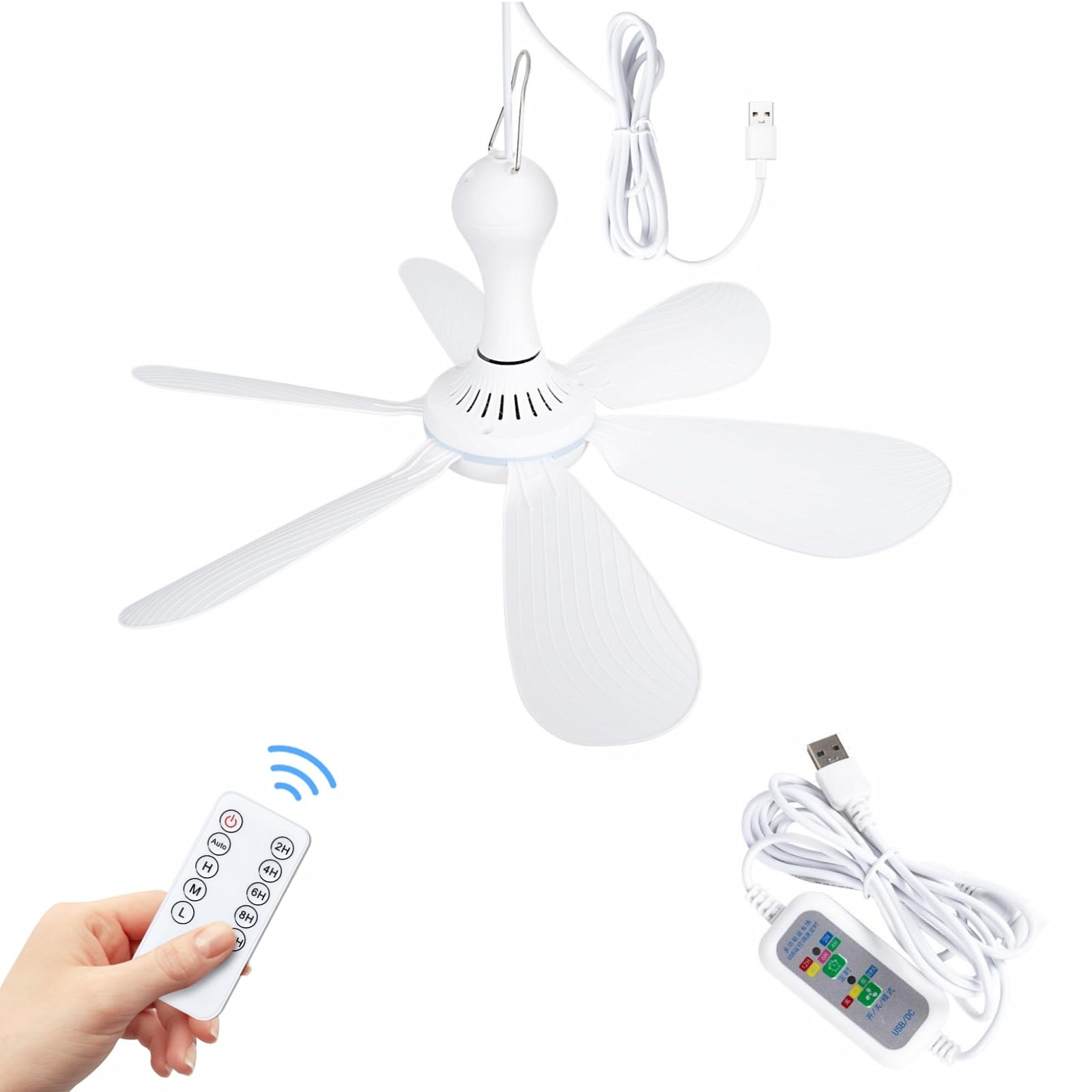 Xindejia Usb Powered Small Ceiling Fan 6 Blades Quiet Dc 5V Usb Ceiling Fans For Indoor Outdoor Rv Bed Room Desk Travel Camping 