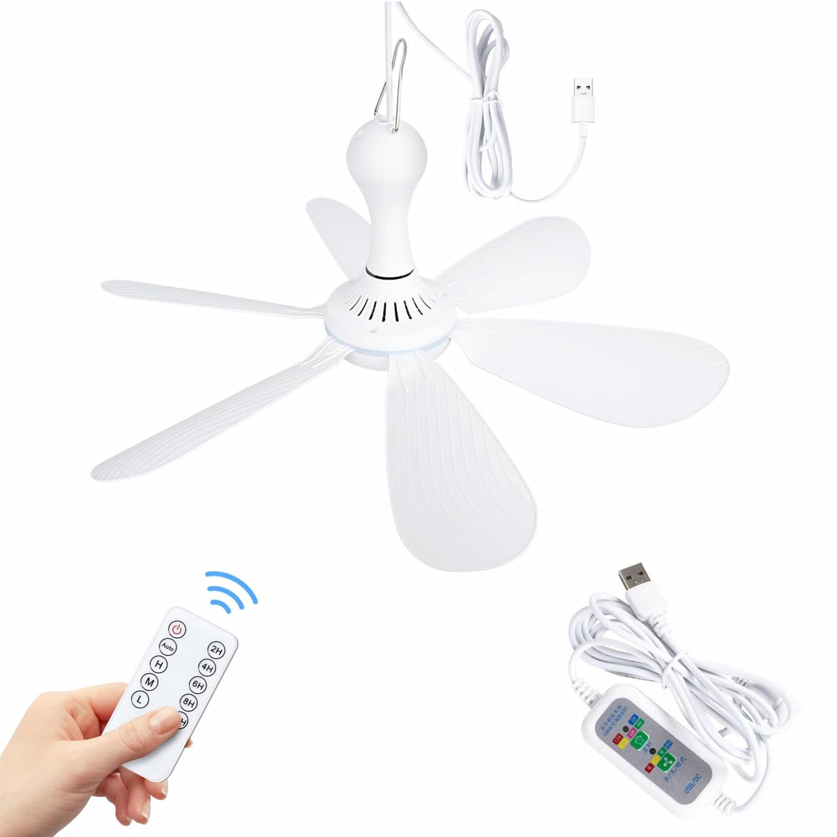 Xindejia Usb Powered Small Ceiling Fan 6 Blades Quiet Dc 5V Usb Ceiling Fans For Indoor Outdoor Rv Bed Room Desk Travel Camping 