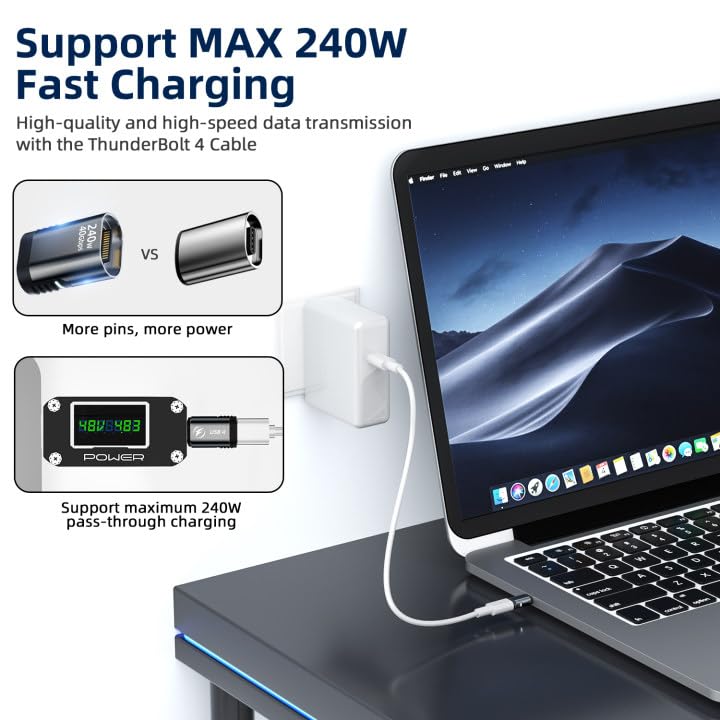 Duhesin Usb C Magnetic Adapter 240W, (2 Pack) Magnetic Usb C Adapter 24 Pin Straight With Usb4 40Gbps 8K 60Hz Video For Iphone 15/16 Series, Thunderbolt 3/4, Macbook Pro/Air And More Type C Devices
