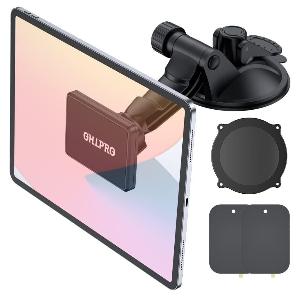 OHLPRO Dashboard Magnetic Tablet Holder for Car, Windshield iPad Car Phone Suction Cup Mount with Magnets, for All 6-11 Apple Ph