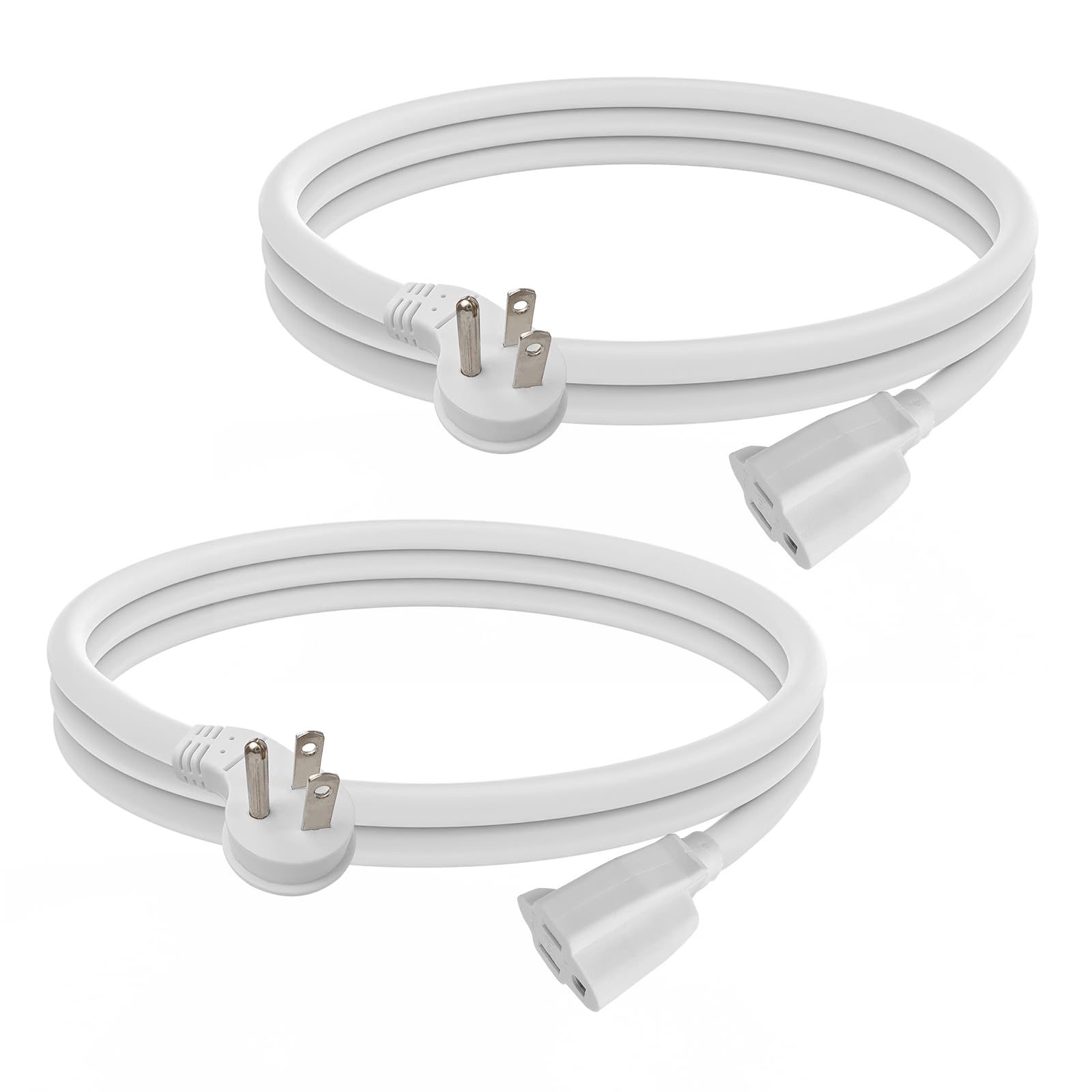 Ultra Explore 2 Pack 6 Ft Flat Plug Extension Cord, 16 Awg 3 Prong Grounded Extension Cord White Flat Plug, Low Profile Extensio