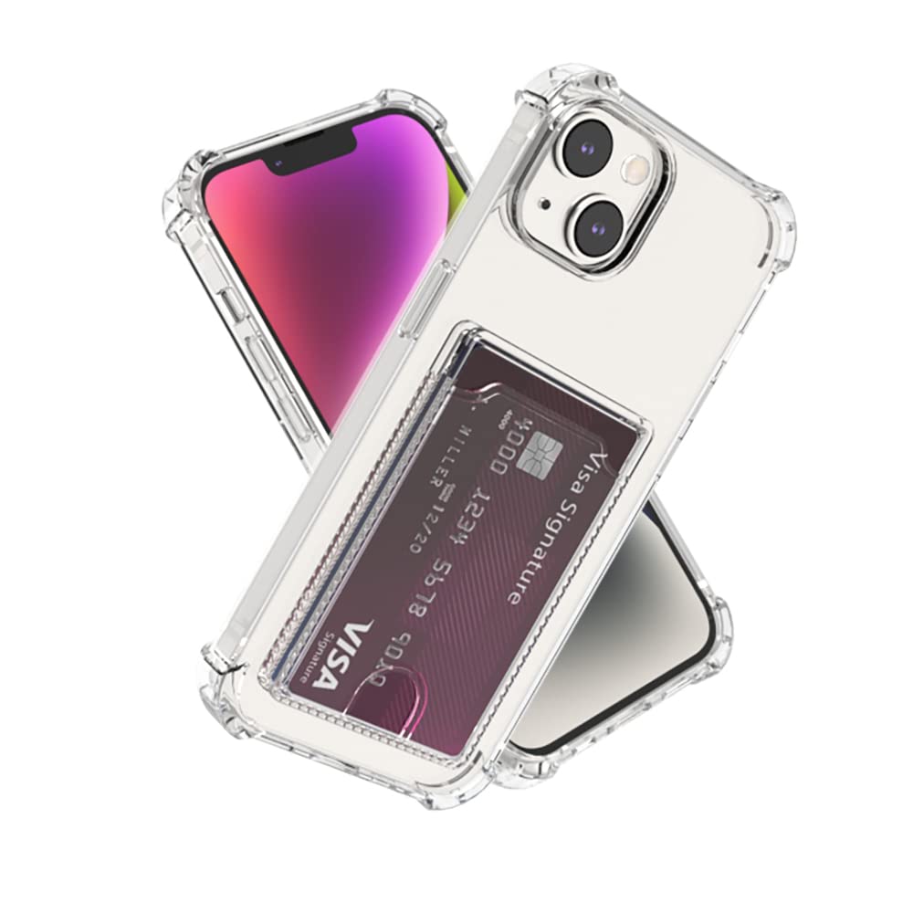Wuwedo For Iphone 14, Iphone 13 Clear Card Case, Protective Shockproof Tpu Slim Wallet Phone Case With Card Holder