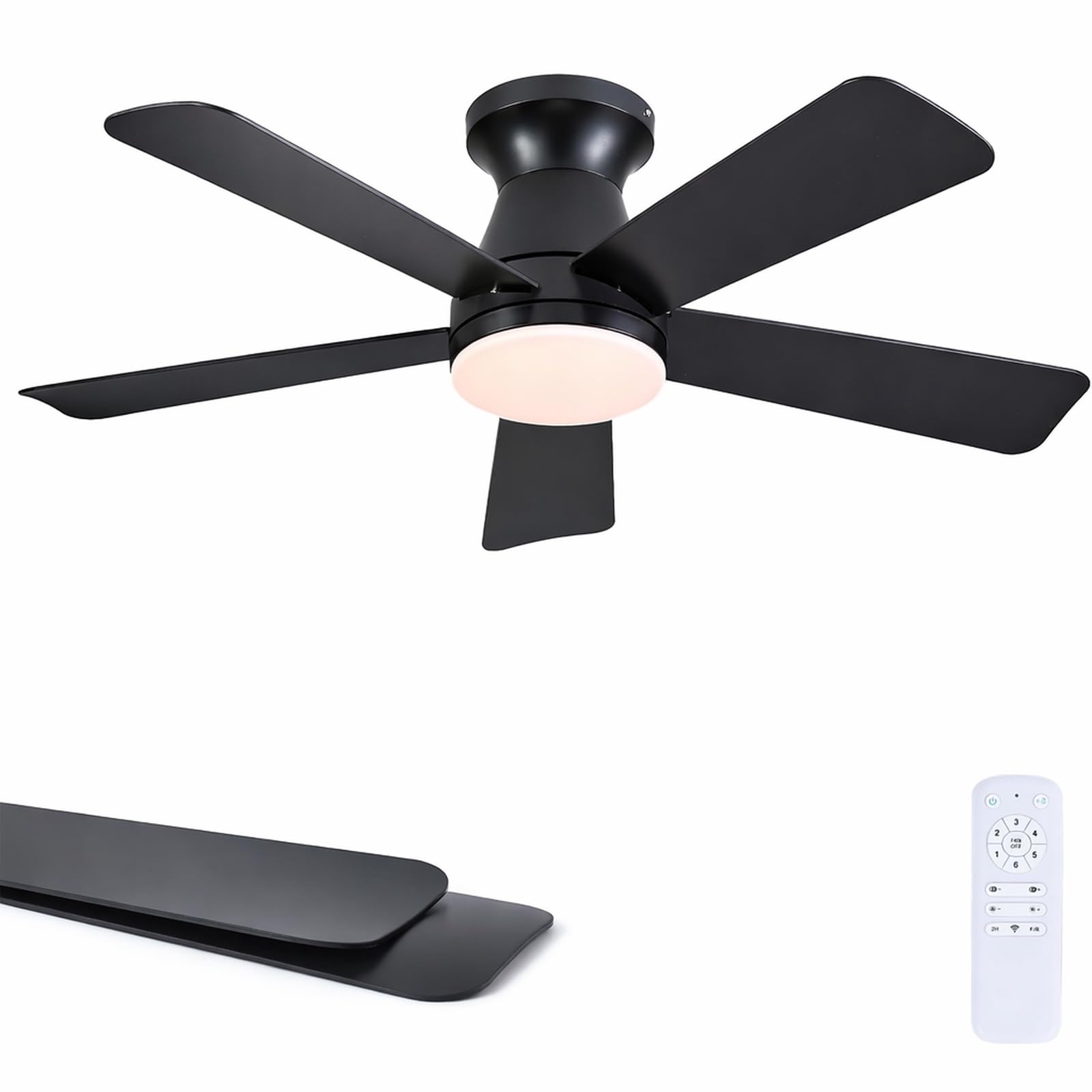 Goniyado 41 Black Low Profile Ceiling Fans with Lights and Remote, Modern Flush Mount Ceiling Fan Light with Quiet Reversible DC