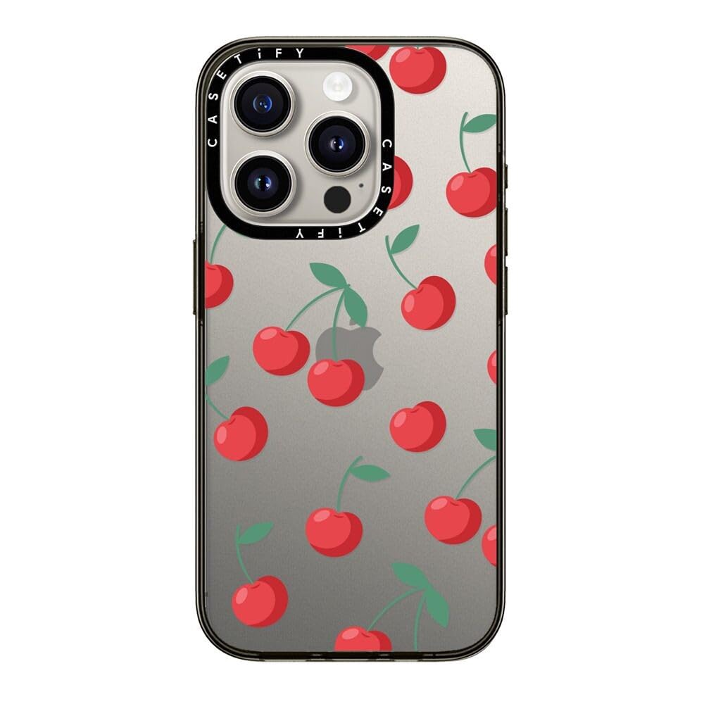Casetify Compact Iphone 15 Pro Case [2X Military Grade Drop Tested / 4Ft Drop Protection]   Cherries   Clear Black