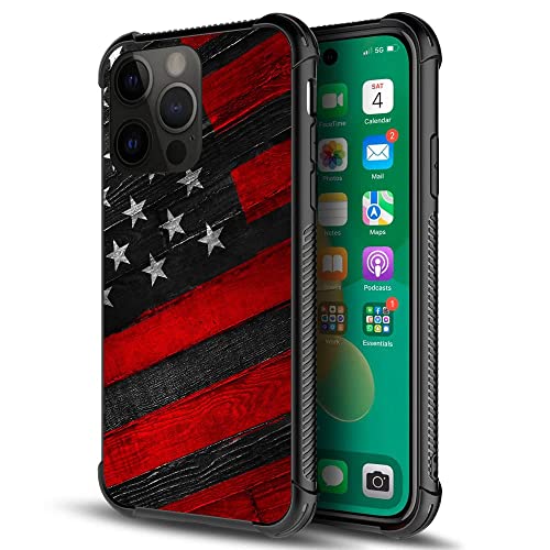 Daizag Compatible With Case For Iphone 14 Pro Max, Wood Grain American Flag Red Iphone 14 Pro Max Cases For Man Woman, All Round