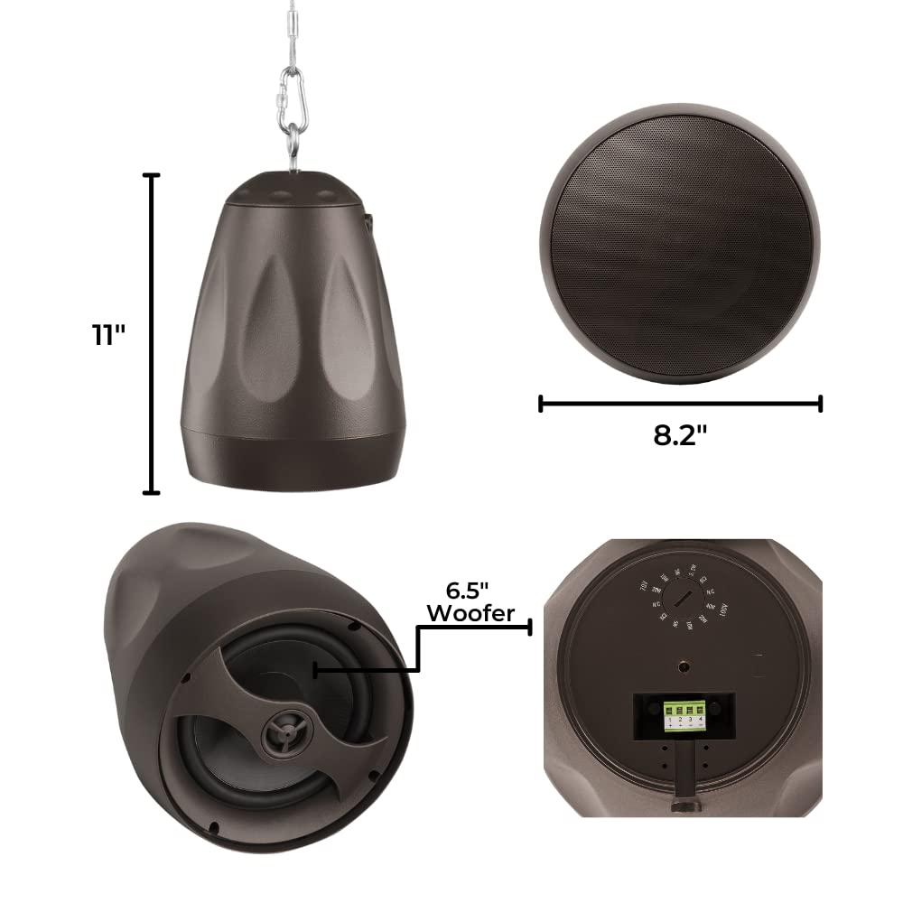 OSD Audio Forza6 6.5' Pendant Hanging Speaker Weather Resistant, Reinforced Cable Suspension, 70V/8Ohm, Single