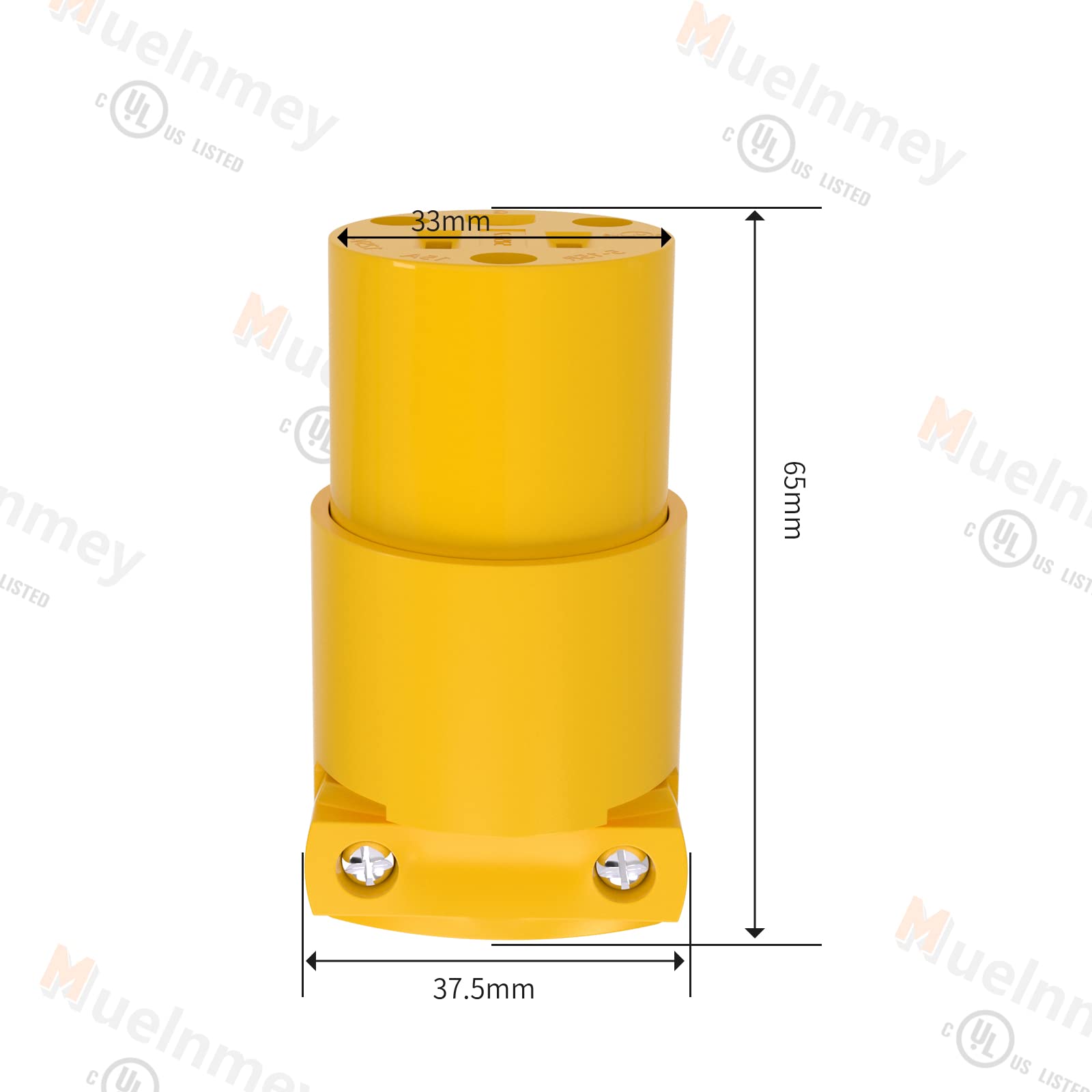 Muelnmey 10Pcs Extension Cord Ends Electrical Replacement Connector Nema 5 15R 15A 125V Yellow Shell 2 Pole 3 Wire Grounding Fem