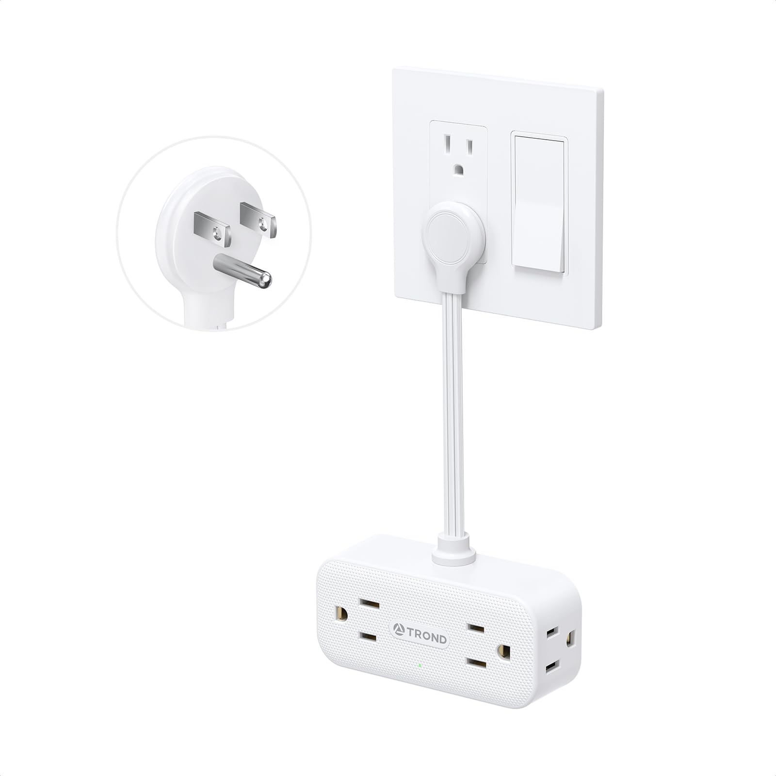 Trond Outlet Extender With 6 Inch Cord, Flat Plug Adapter With 4 Electrical Sockets, 900J Surge Protector, Wall Mountable, Multi
