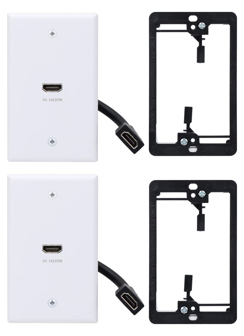 YOEMELY 8K HDMI Wall Plate 1 Port 2 Pack, White HDMI Wall Plate with 8K HDMI Pigtail Cable to Support 8K 60Hz and 4K 120Hz Solut