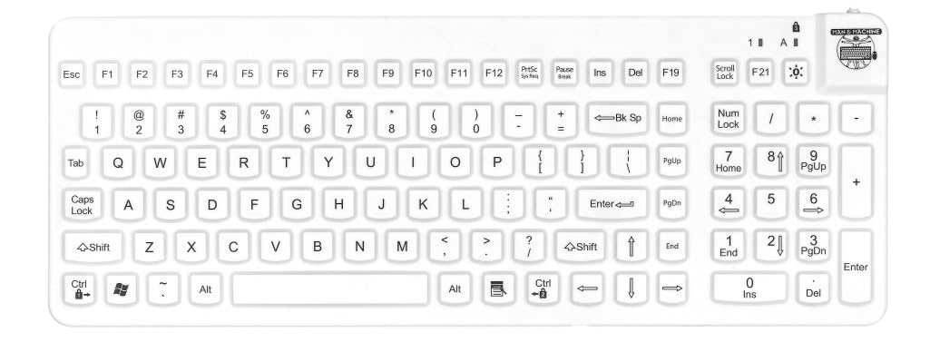 Man & Machine Really Cool Hygienic Washable Silicone Keyboard   White   Disinfectable, Full Size Qwerty With Numeric Keypad, Tru