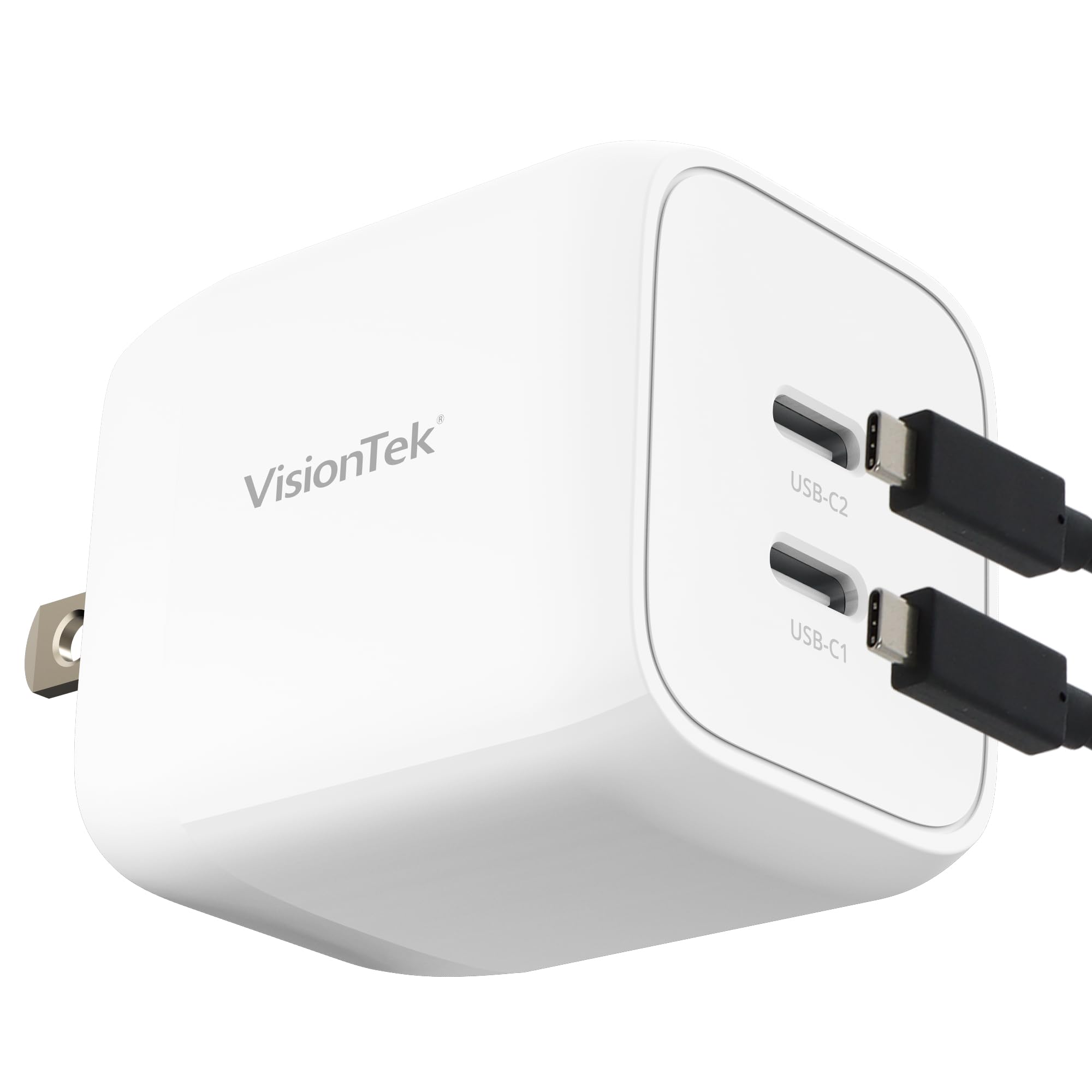 VisionTek GaN II 45W Wall Fast Charger - Dual USBC Ports - 2X USB-C - Compatible with MacBook Air, Ipad, iPhone, Galaxy, Steam D