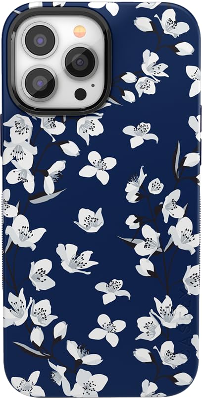 Casely Iphone 13 Pro Max Case | Compatible With Magsafe | Navy Cherry Blossom Floral Case