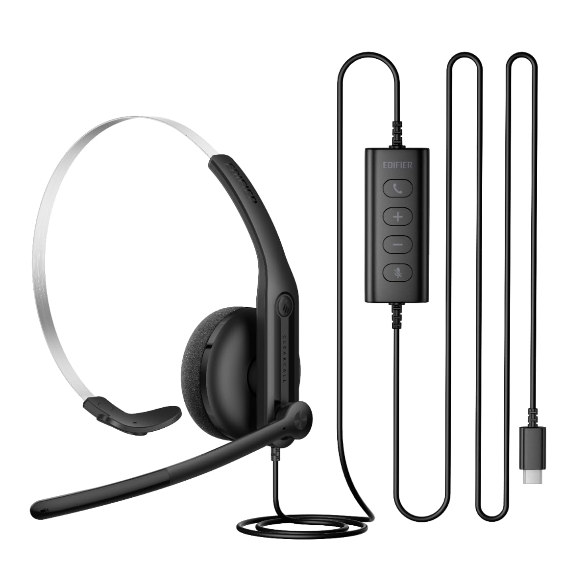 Edifier Cc100 Wired Mono Headset With Microphone, Lightweight Design, Breathable Cushions, And An Adjustable Headband Ensure Com
