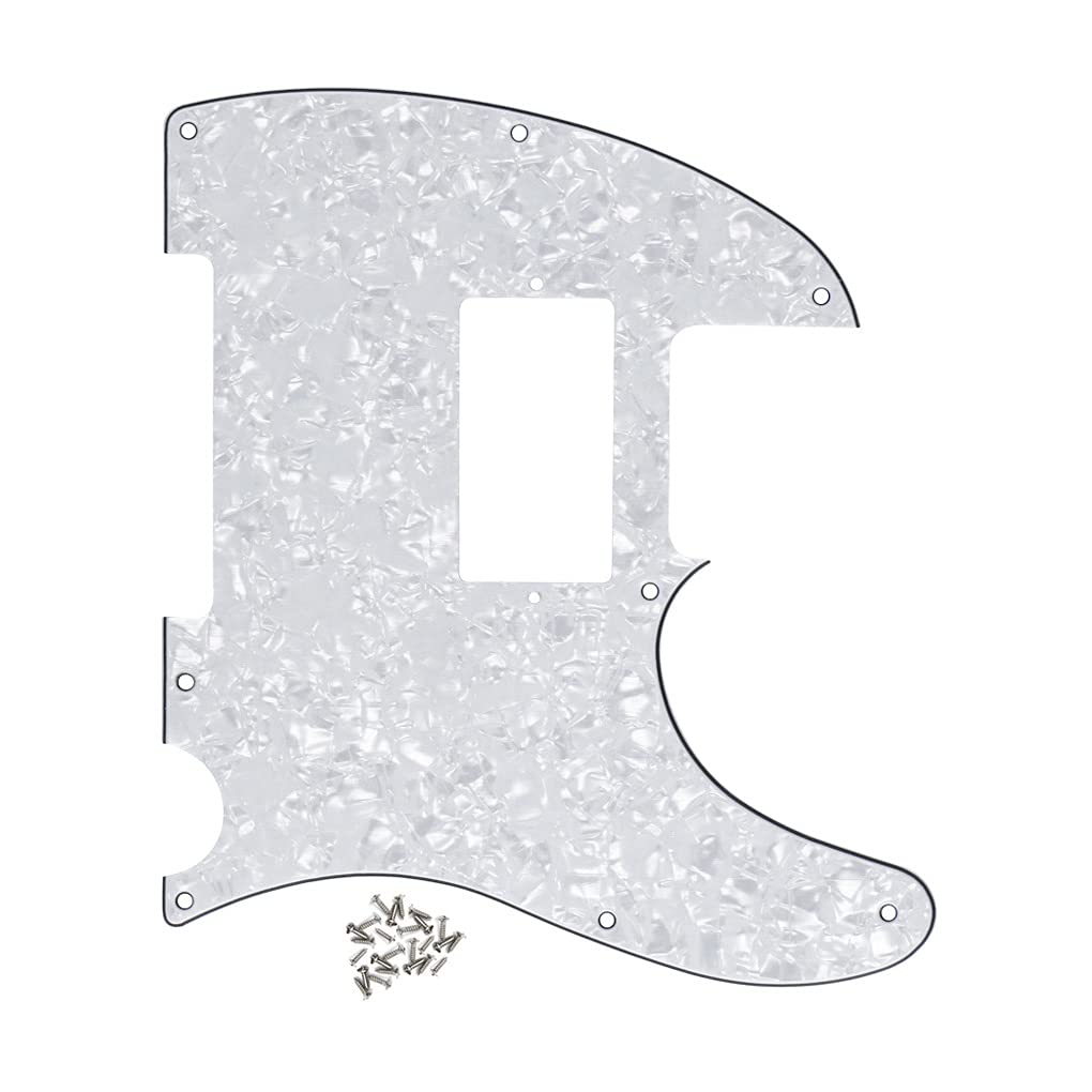 Fleor 8 Hole Tele Pickguard Guitar Humbucker Pick Guard Hh With Screws Fit Usa/Mexican Fender Standard Telecaster Part, 4Ply Whi
