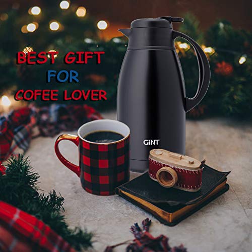 Gint Stainless Steel Thermal Coffee Carafe, Double Walled Vacuum Water And Beverage Dispenser, 12 Hour Heat Retention, 65 Oz /1.