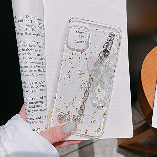 BONICI iPhone 14 Pro Max Transparent TPU Phone Case with Metal Bracelet Chain Lanyard - Gold Foil
