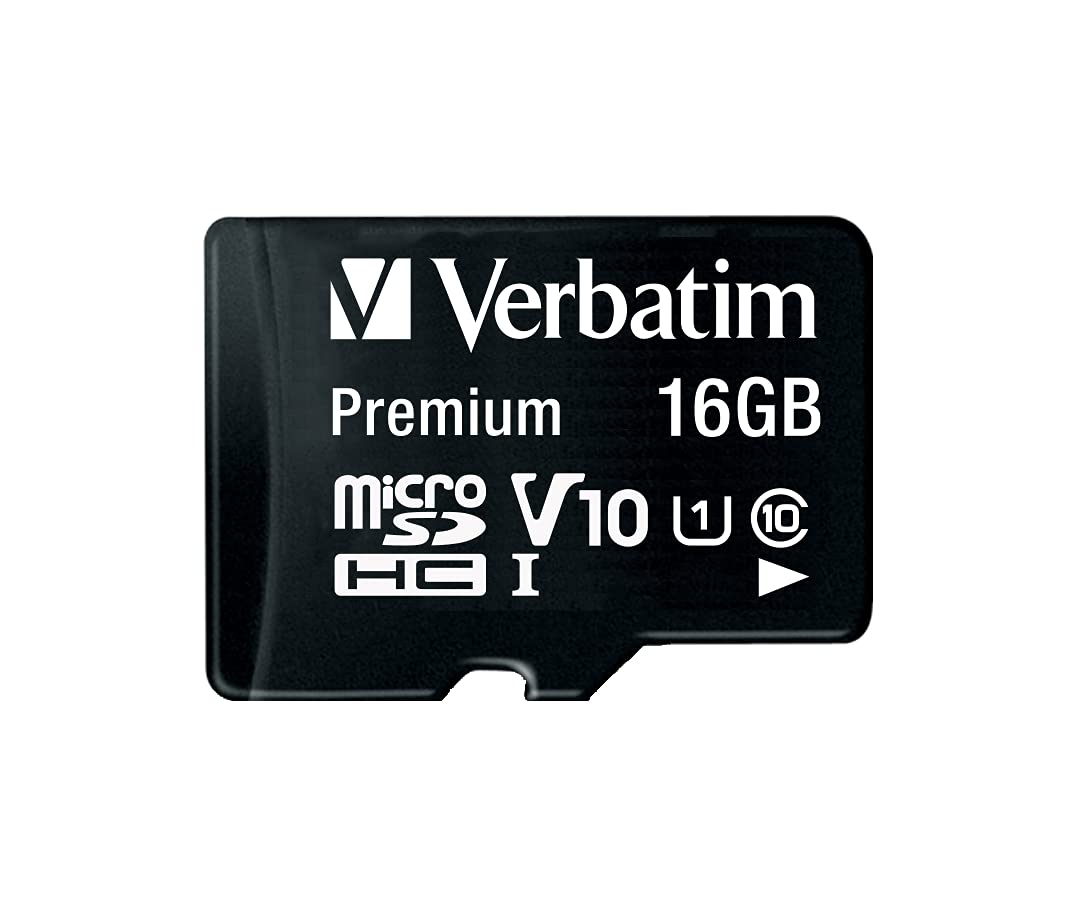 Verbatim 44082 16Gb Premium Microsdhc Memory Card With Adapter, Uhs I V10 U1 Class 10, Black
