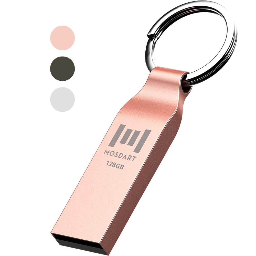 Mosdart 128Gb Exfat Usb 2.0 Flash Drive Metal Thumb Drive With Keychain 128 Gb Waterproof Jump Drive 128G Memory Stick For Stora