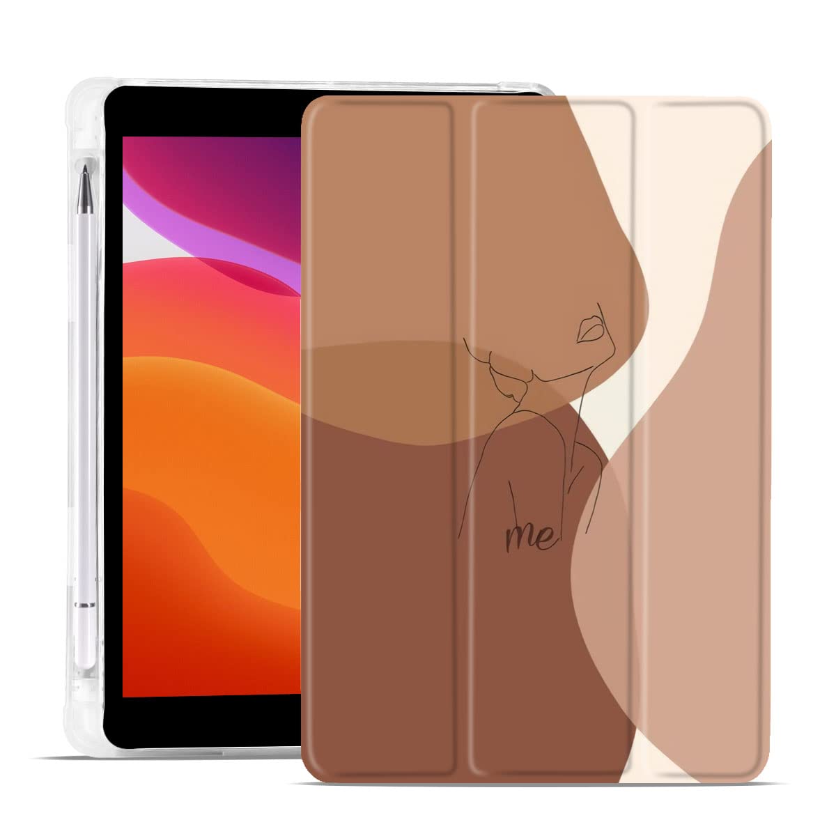 Maycari Minimalist Line Brown Case For Ipad 9.7 Inch 2017/2018 With Pencil Holder, Abstract Line Art Ipad 5Th/6Th Generation Sof