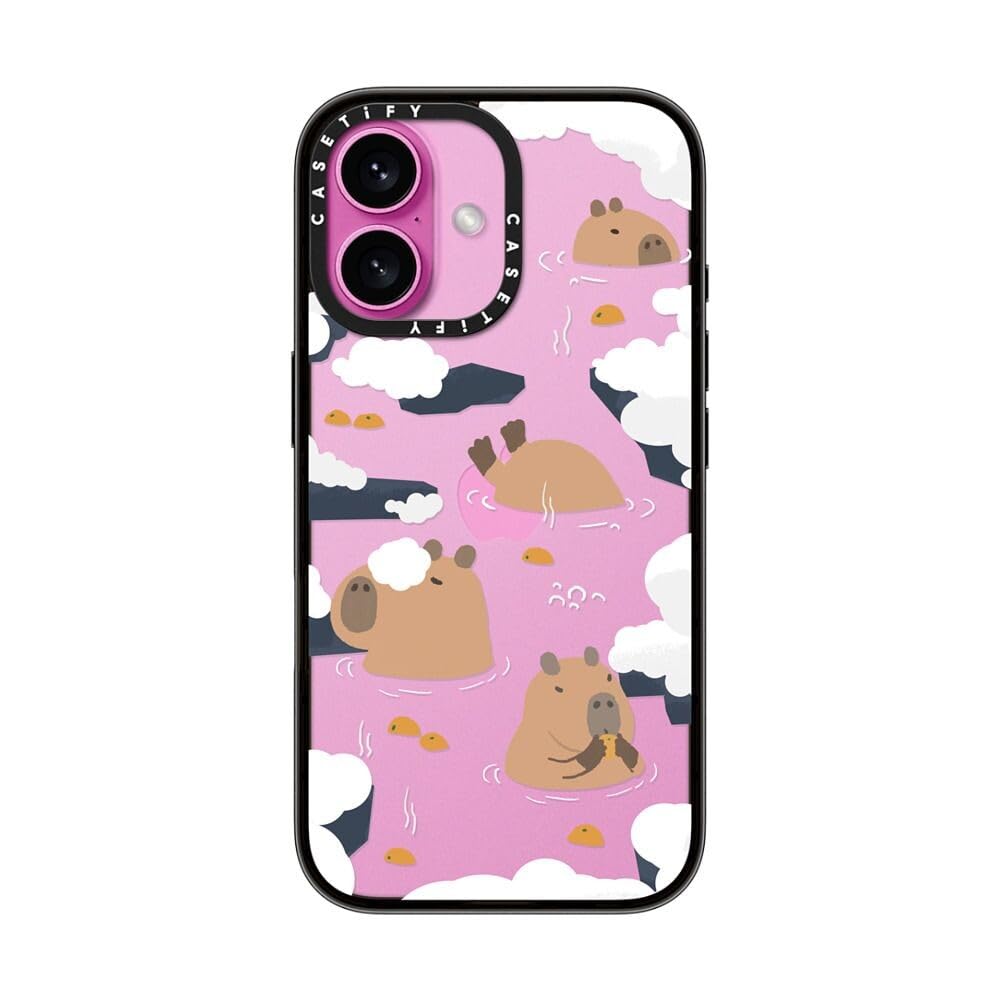 Casetify Compact Case For Iphone 16 [Lightweight / 4 Ft. 2X Military Grade Drop Protection/Slim]   Floating Capybara   Clear Bla