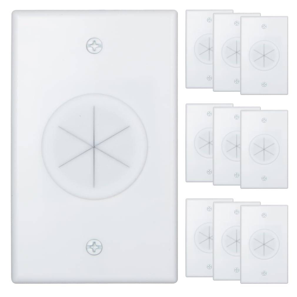 Syunko Cable Wall Plate 10 pack, Cable Pass Through Wall Plate White with Round Silicone Passthrough for Low Voltage Cables, Cor