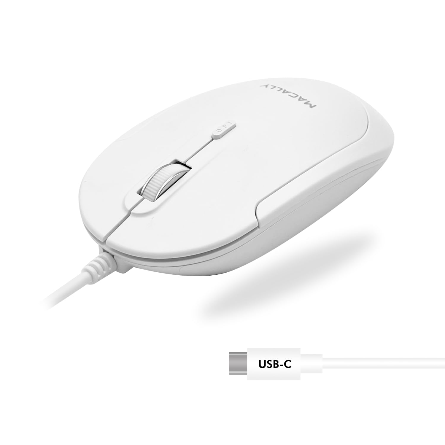 Macally Wired USB C Mouse for Mac and PC - Slim, Quiet, and Reliable - 3 Button Layout, Scroll Wheel, and 4 DPI Mode (800/1200/1
