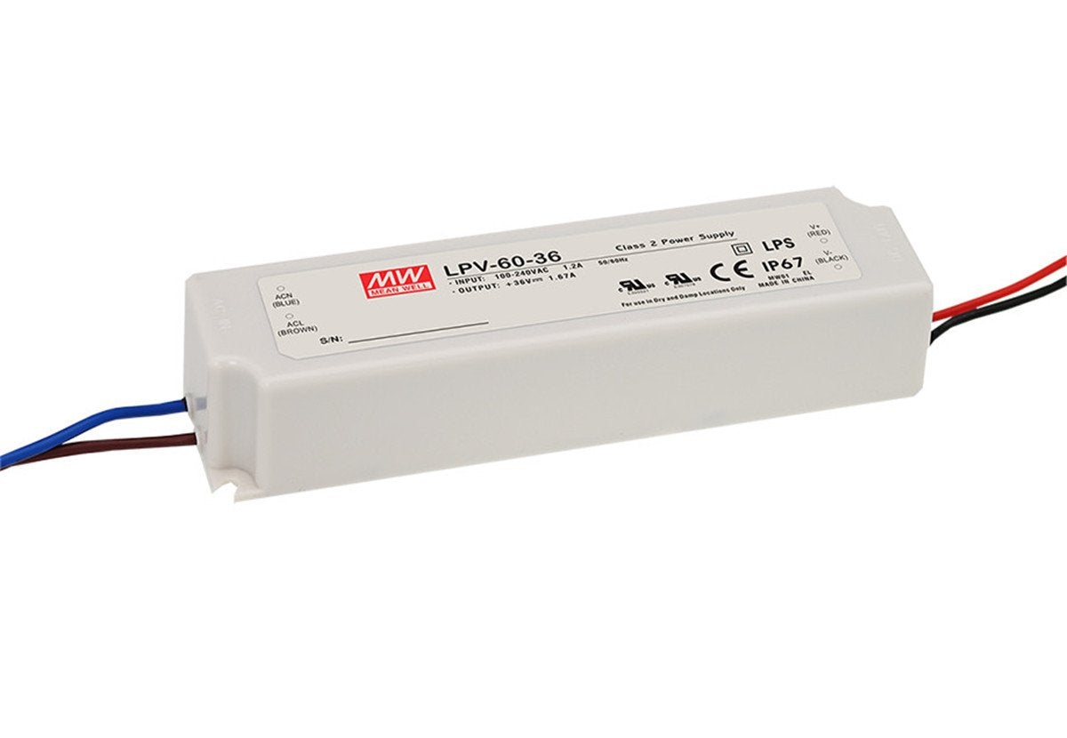 MEAN WELL LPV-60-12 Sealed Panel Mount LPV Series AC-DC 12-volt 5-Amp Power Supply with LED Driver, White