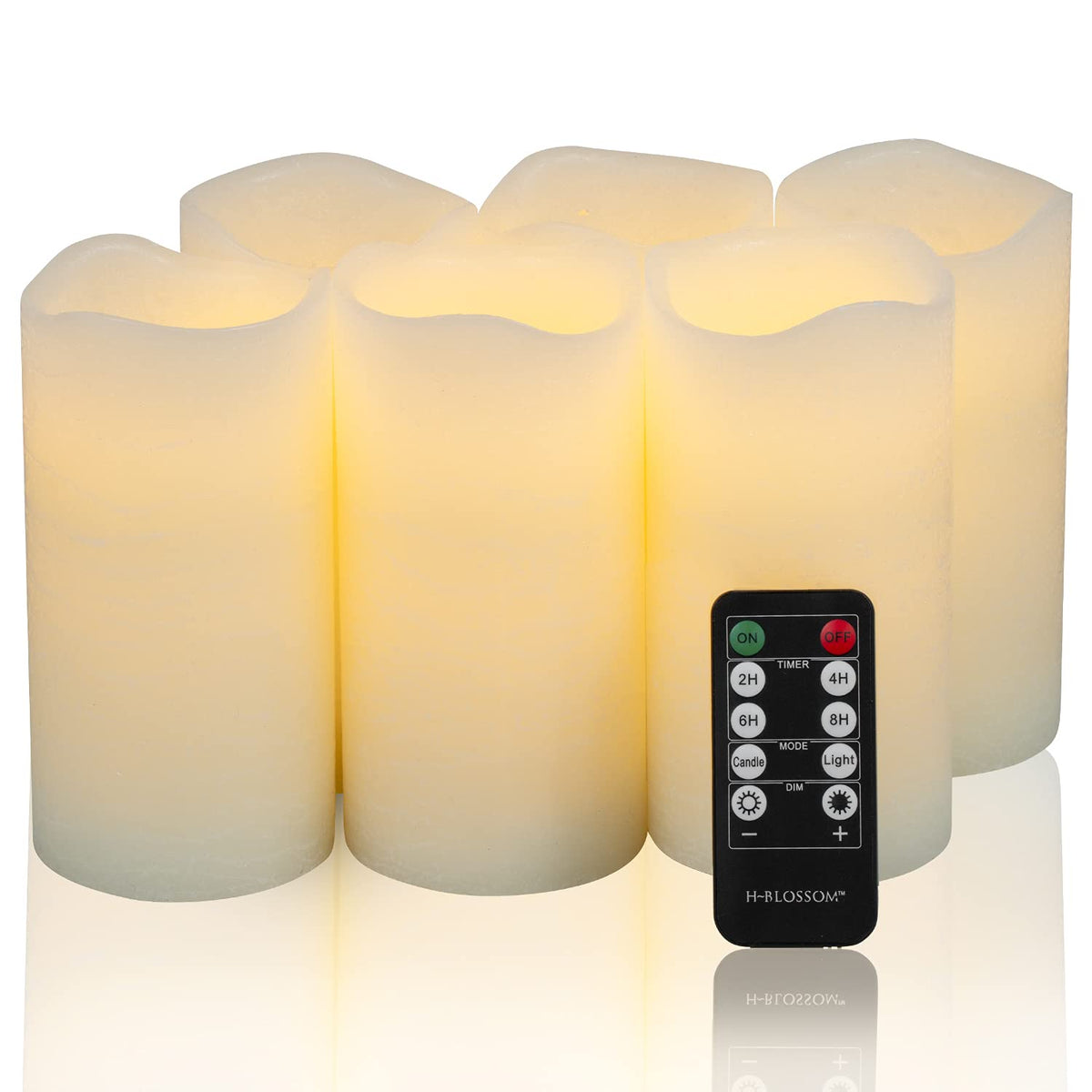 H-Blossom Flameless Candles Battery Operated Real Wax Pillar Led Candles With 10 Key Remote Control Cycling 24 Hours Timer Set O