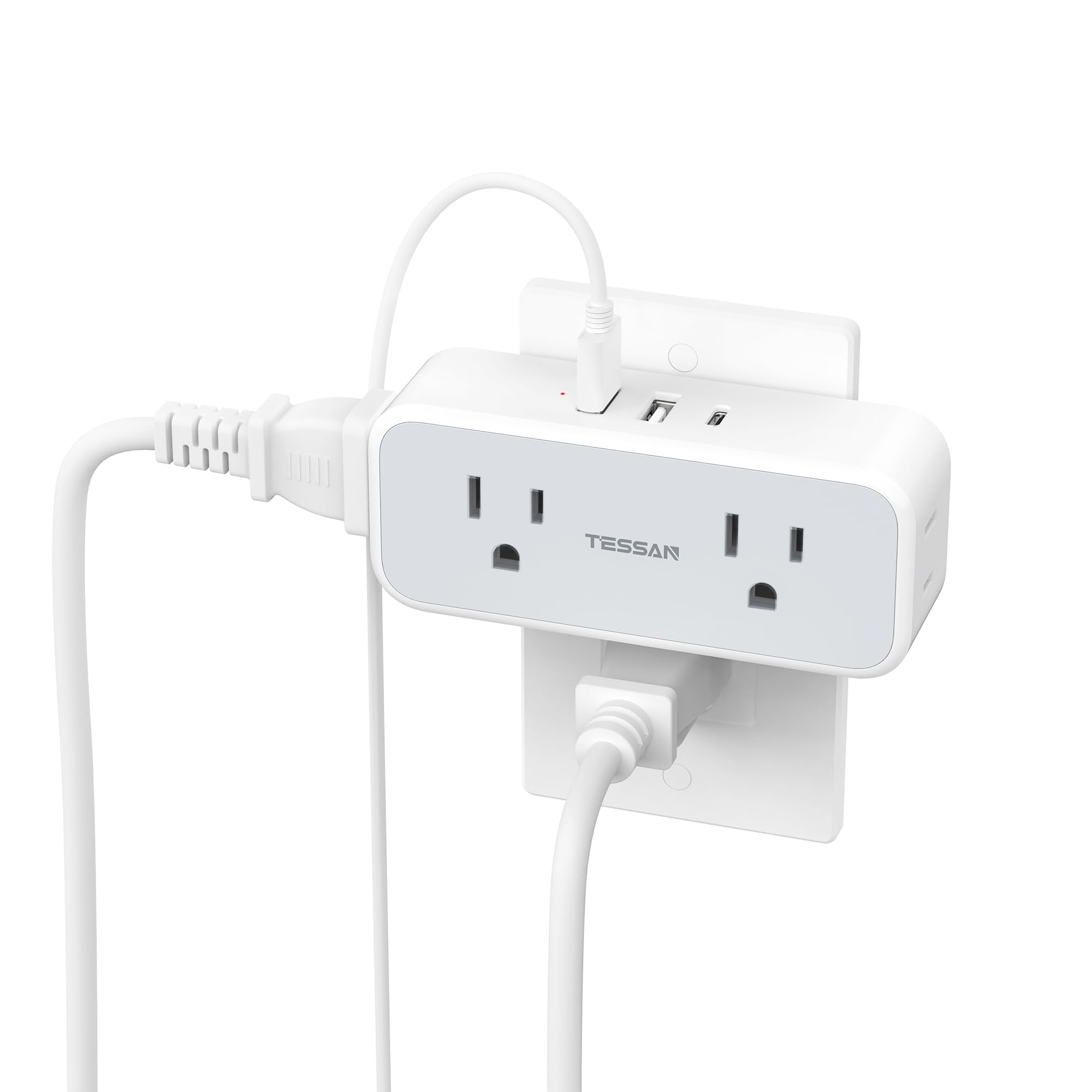 Surge Protector Outlet Extender, Tessan Multi Plug Splitter With 4 Electrical Outlets 3 Usb Ports(1 Usb C), Multiple Plug Mini W