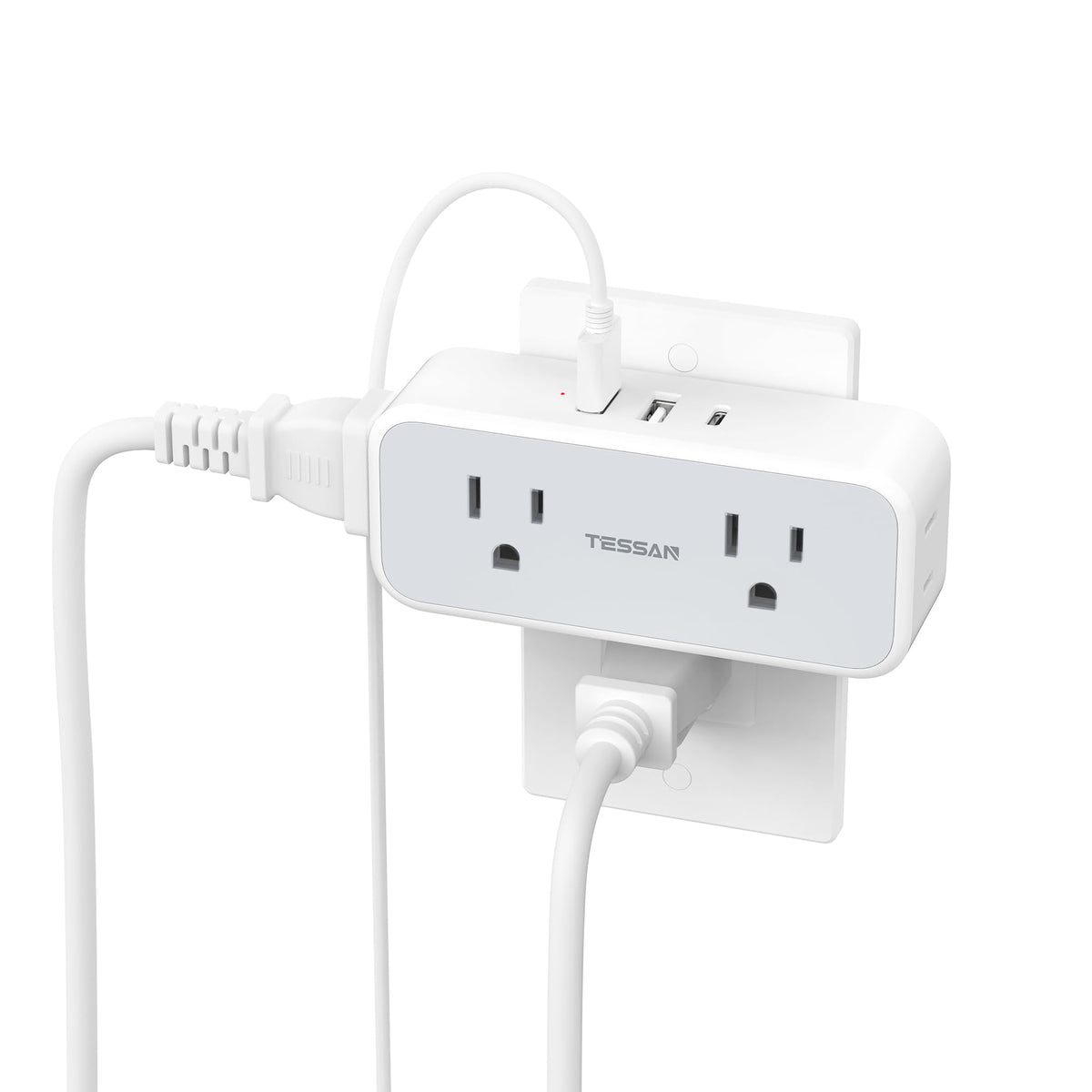 Surge Protector Outlet Extender, Tessan Multi Plug Splitter With 4 Electrical Outlets 3 Usb Ports(1 Usb C), Multiple Plug Mini W