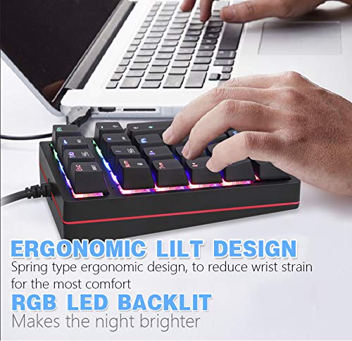 Motospeed Macro Mechanical Numeric Keypad Usb Wired 21 Keys Mini Numpad Portable Keypad Rgb Backlight Gaming Keypad Extended Lay