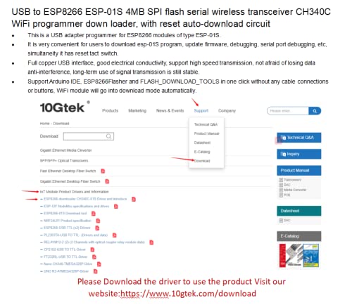 10Gtek Esp8266 Esp 01S Nodemcu Development Board, Blue, Usb Connector, Plastic Material