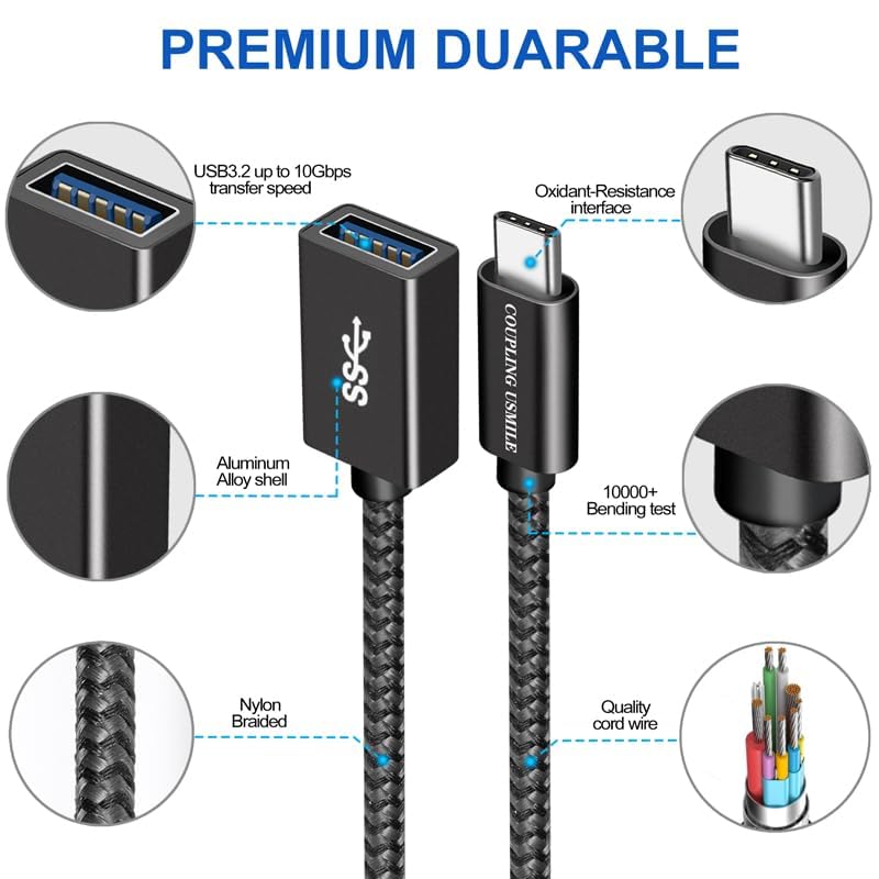 Coupling Usmile Usb C To Usb 3.2 Adapter [2Pcs Black], Transfer Up To 10Gbps, Type C To Usb(Male-Female Otg Cable Usbc To Usb Ad