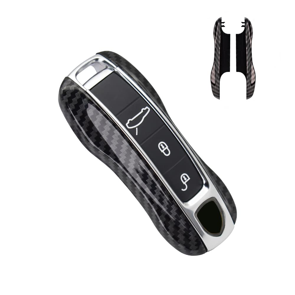 Sanrily Carbon Fiber Texture Key Fob Replacement Cover For Porsche Cayenne 911 Taycan Panamera 2020 Keyless Entry Remote Key Cas