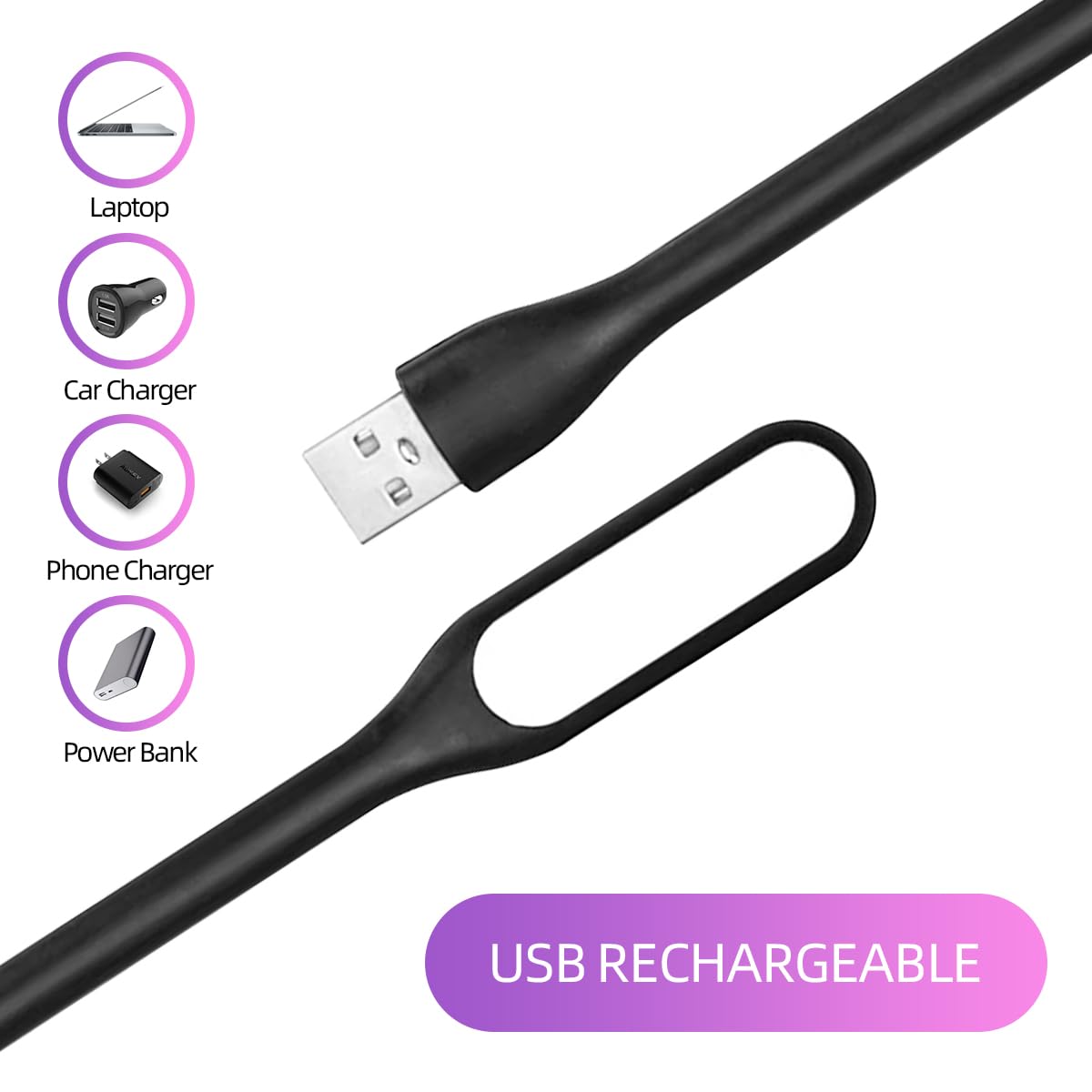 Finenic Usb Led Light Lamp For Power Bank (10 Pcs) Portable Eye Care Mini Night Light With Flexible Arm, Usb Gooseneck Reading L